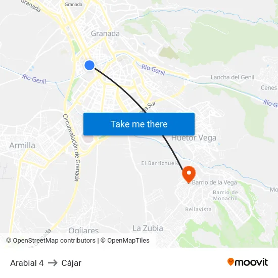 Arabial 4 to Cájar map