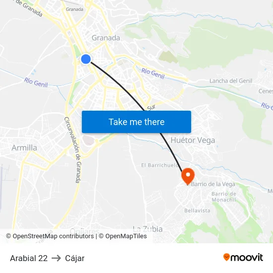 Arabial 22 to Cájar map