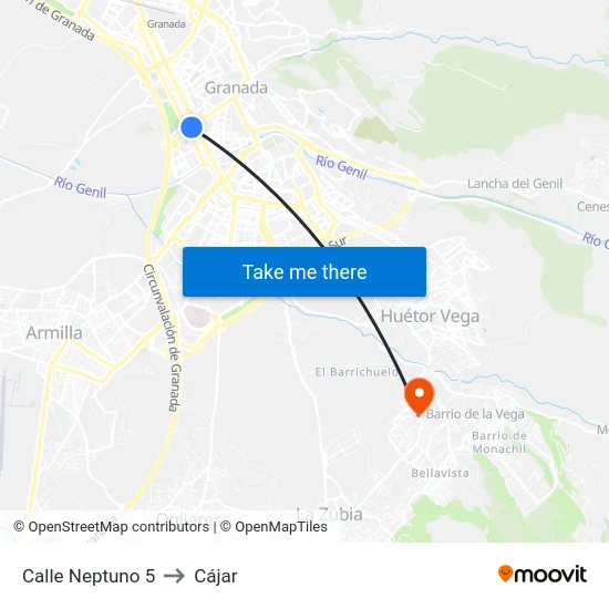 Calle Neptuno 5 to Cájar map