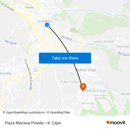 Plaza Mariana Pineda to Cájar map