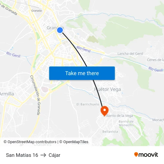 San Matías 16 to Cájar map