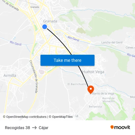 Recogidas 38 to Cájar map