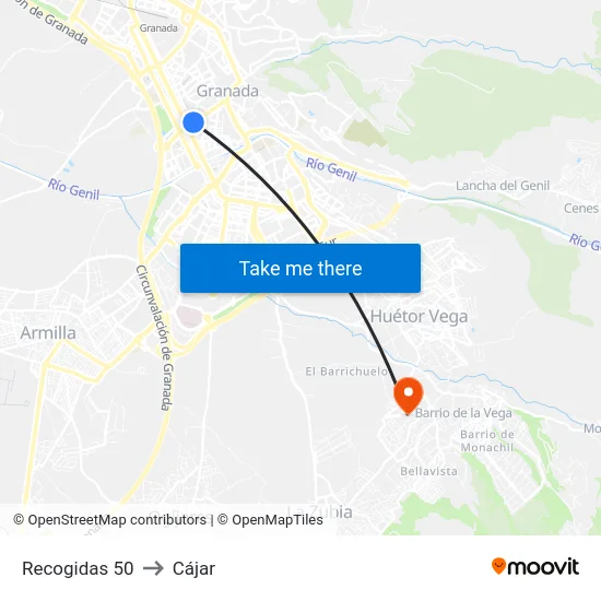 Recogidas 50 to Cájar map