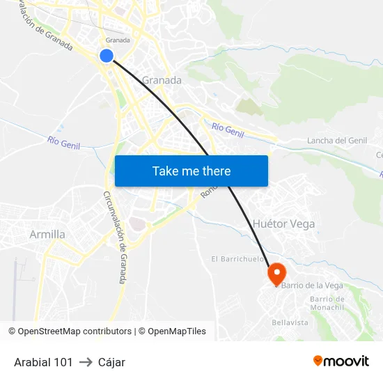 Arabial 101 to Cájar map
