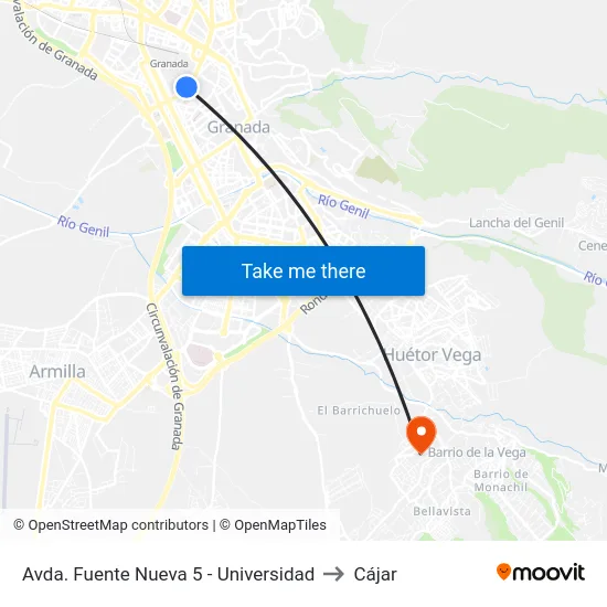 Avda. Fuente Nueva 5 - Universidad to Cájar map