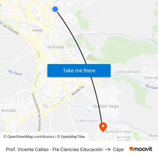 Prof. Vicente Callao - Fte Ciencias Educación to Cájar map