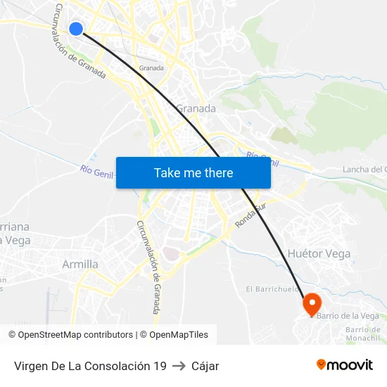 Virgen De La Consolación 19 to Cájar map