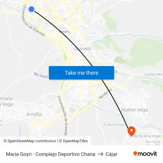 María Goyri - Complejo Deportivo Chana to Cájar map