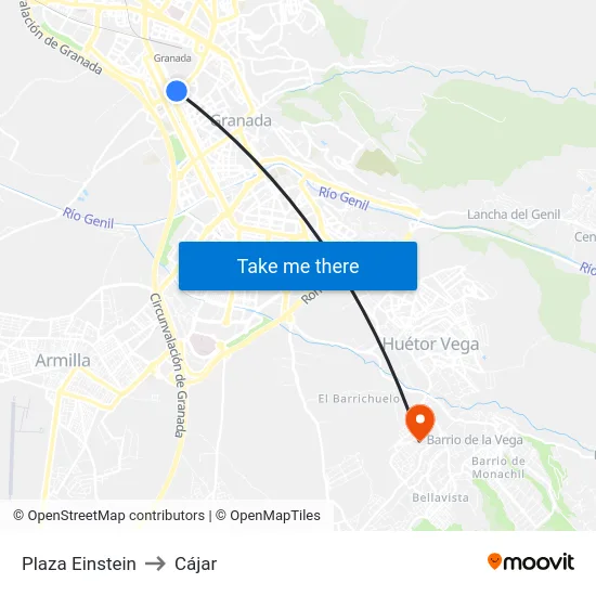 Plaza Einstein to Cájar map