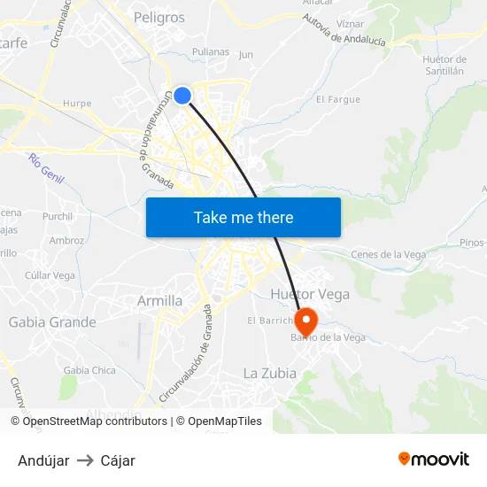 Andújar to Cájar map