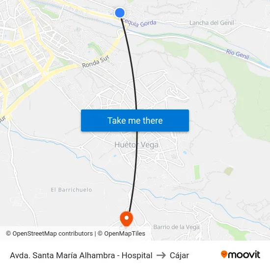 Avda. Santa María Alhambra - Hospital to Cájar map