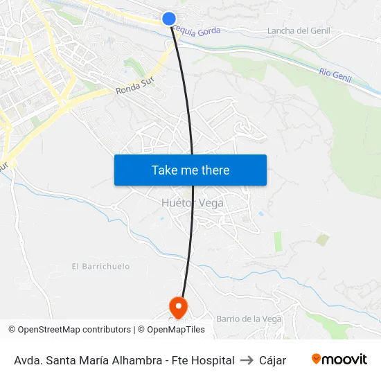 Avda. Santa María Alhambra - Fte Hospital to Cájar map