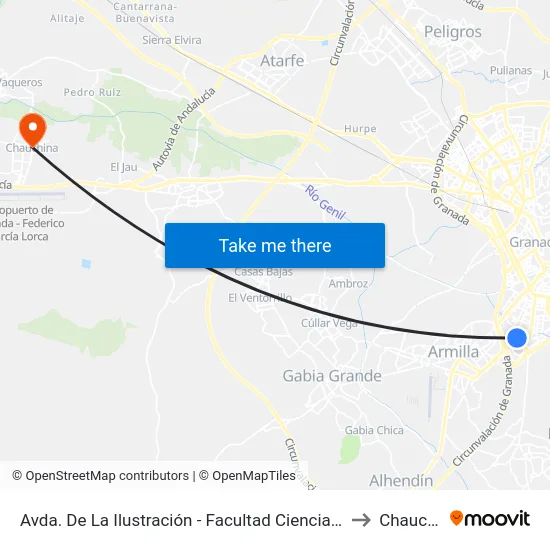 Avda. De La Ilustración - Facultad Ciencias De La Salud to Chauchina map