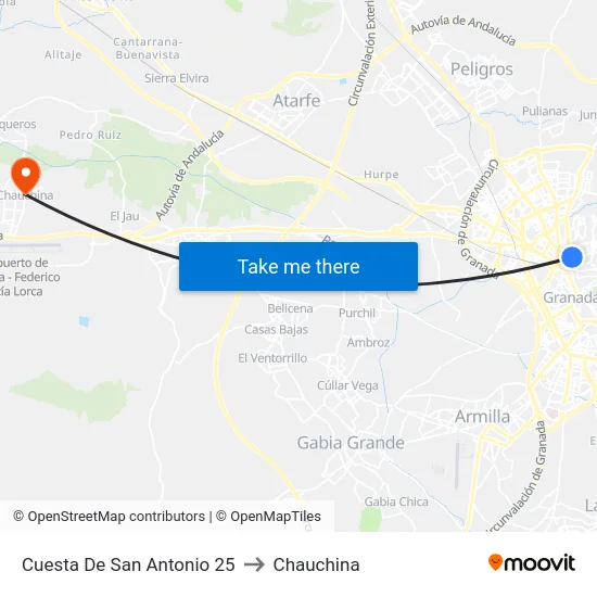 Cuesta De San Antonio 25 to Chauchina map