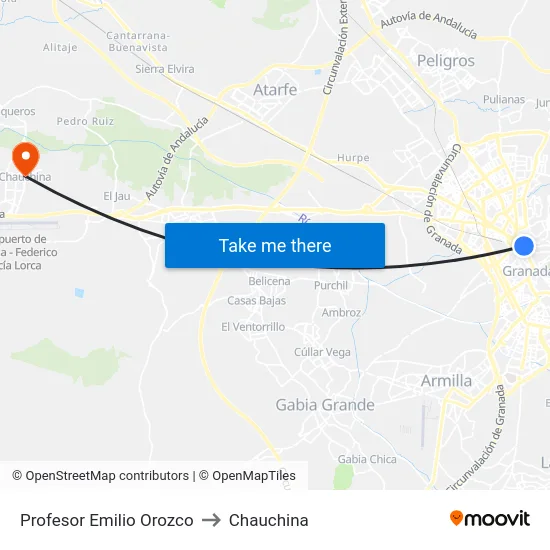 Profesor Emilio Orozco to Chauchina map