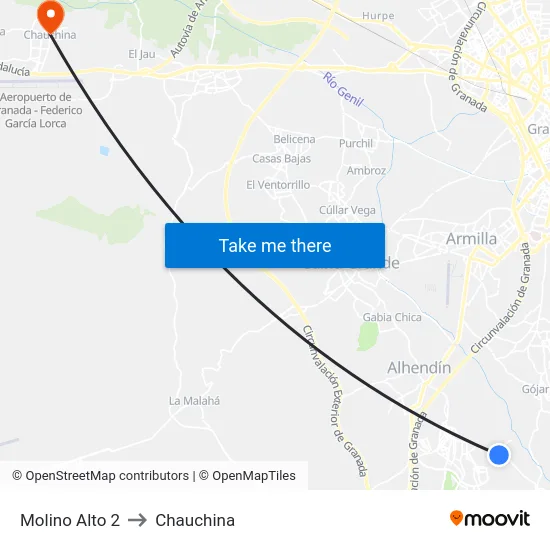 Molino Alto 2 to Chauchina map