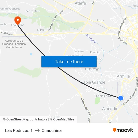 Las Pedrizas 1 to Chauchina map