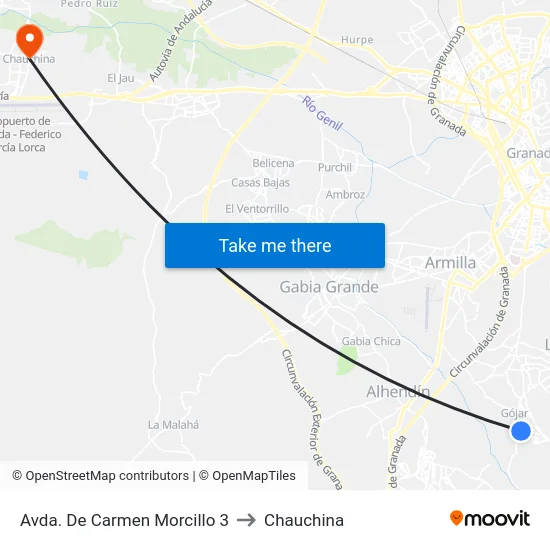 Avda. De Carmen Morcillo 3 to Chauchina map