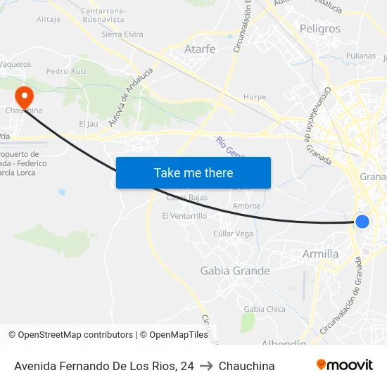 Avenida Fernando De Los Rios, 24 to Chauchina map