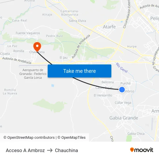 Acceso A Ambroz to Chauchina map