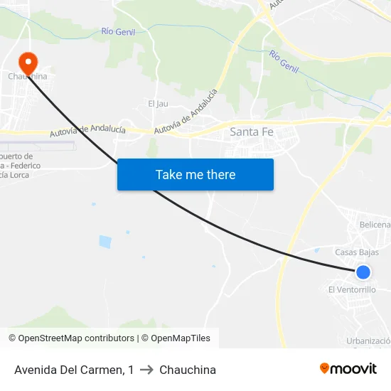 Avenida Del Carmen, 1 to Chauchina map