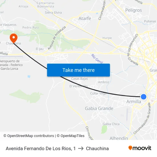 Avenida Fernando De Los Rios, 1 to Chauchina map
