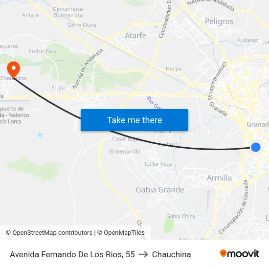 Avenida Fernando De Los Rios, 55 to Chauchina map