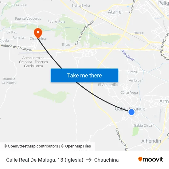Calle Real De Málaga, 13 (Iglesia) to Chauchina map