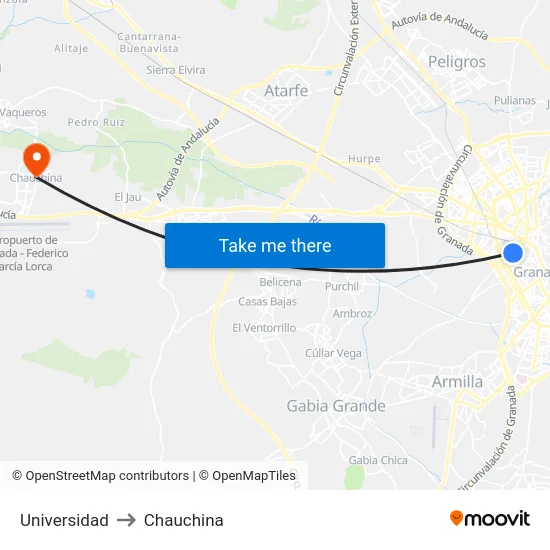 Universidad to Chauchina map
