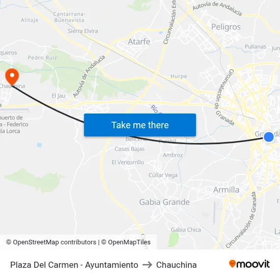 Plaza Del Carmen - Ayuntamiento to Chauchina map