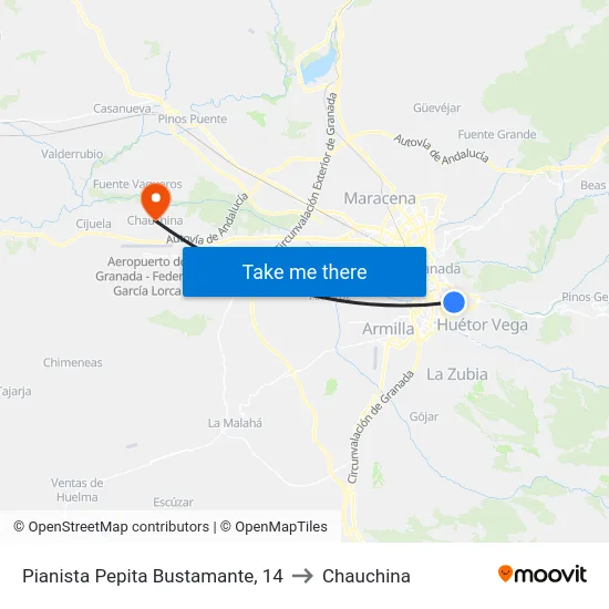 Pianista Pepita Bustamante, 14 to Chauchina map