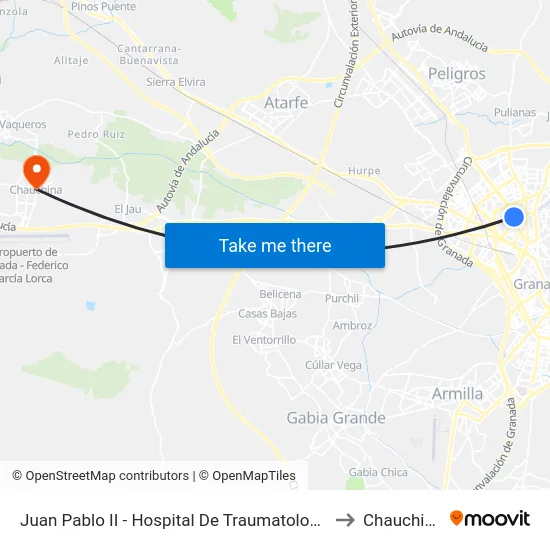 Juan Pablo II - Hospital De Traumatología to Chauchina map