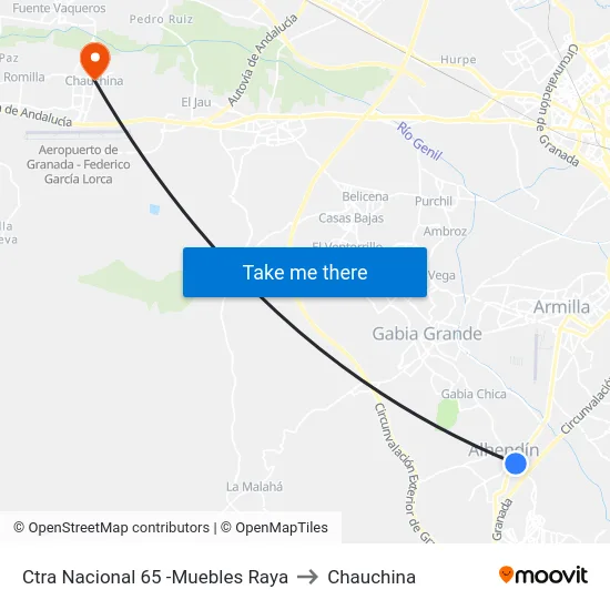 Ctra Nacional 65 -Muebles Raya to Chauchina map