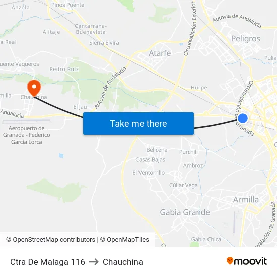 Ctra De Malaga 116 to Chauchina map