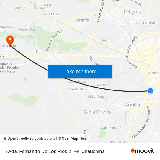 Avda. Fernando De Los Ríos 2 to Chauchina map