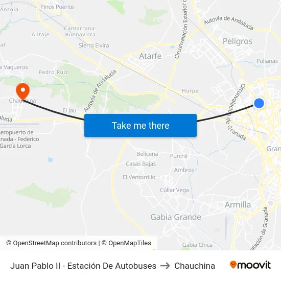 Juan Pablo II - Estación De Autobuses to Chauchina map