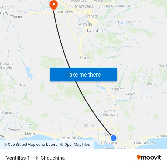 Ventillas 1 to Chauchina map