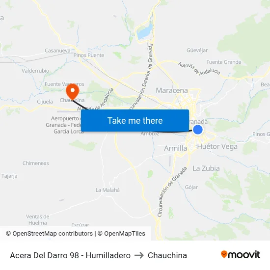 Acera Del Darro 98 - Humilladero to Chauchina map