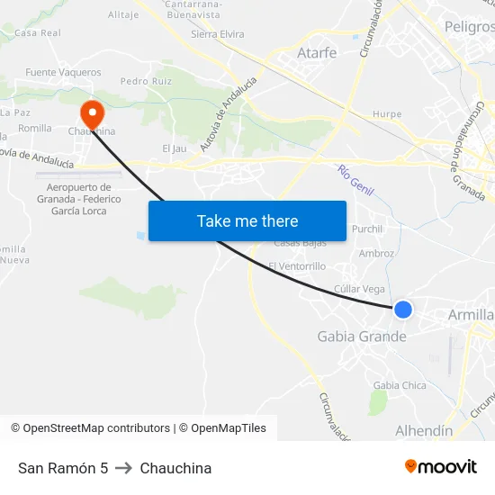 San Ramón 5 to Chauchina map