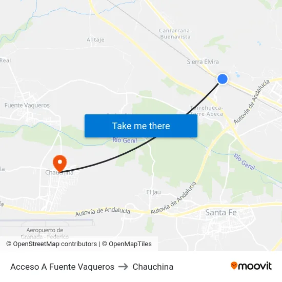 Acceso A Fuente Vaqueros to Chauchina map