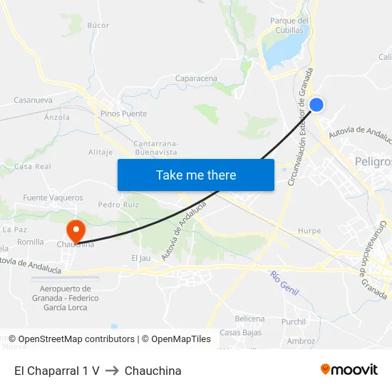 El Chaparral 1 V to Chauchina map