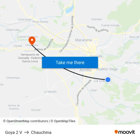 Goya 2 V to Chauchina map