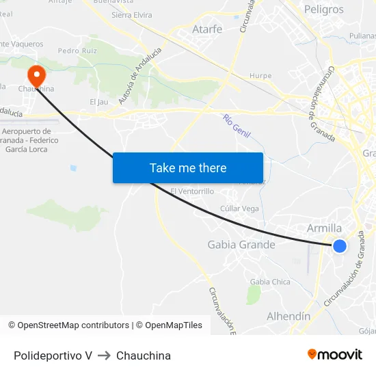 Polideportivo V to Chauchina map
