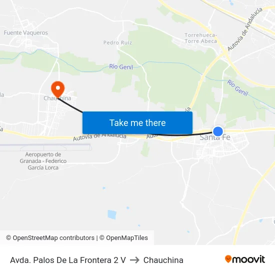Avda. Palos De La Frontera 2 V to Chauchina map