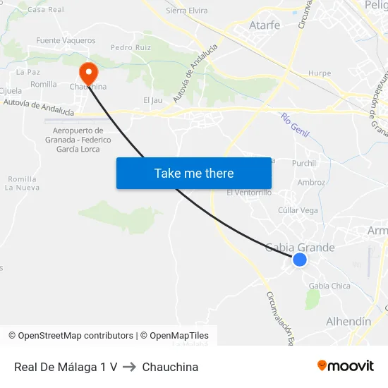 Real De Málaga 1 V to Chauchina map