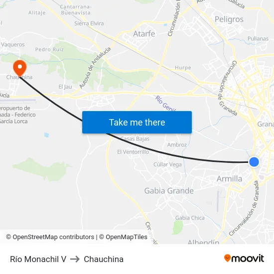 Río Monachil V to Chauchina map