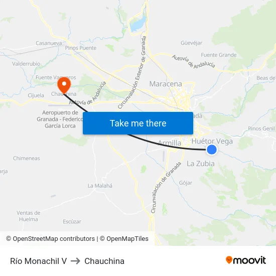 Río Monachil V to Chauchina map