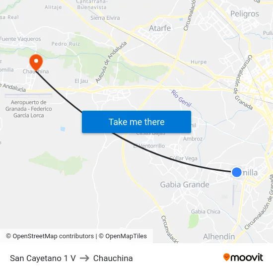 San Cayetano 1 V to Chauchina map