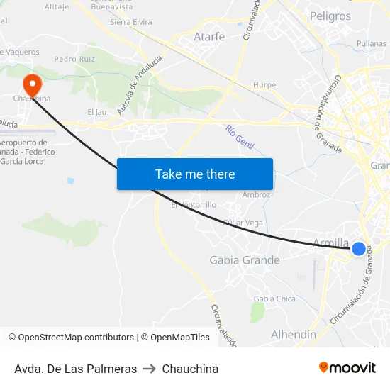 Avda. De Las Palmeras to Chauchina map