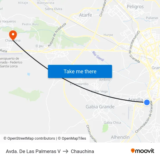 Avda. De Las Palmeras V to Chauchina map